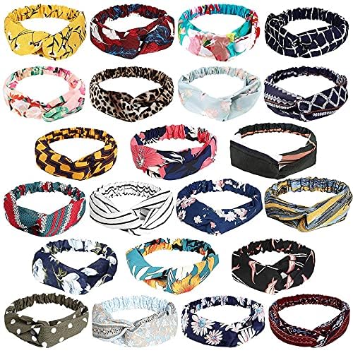 H-Style Store 12 Boho Headbands for Women, Bandeau Headbands Beach Headbands, Floral Vintage Twisted Criss Cross Elastic Head Wrap Hair Accessories - Multicolor-picture-24