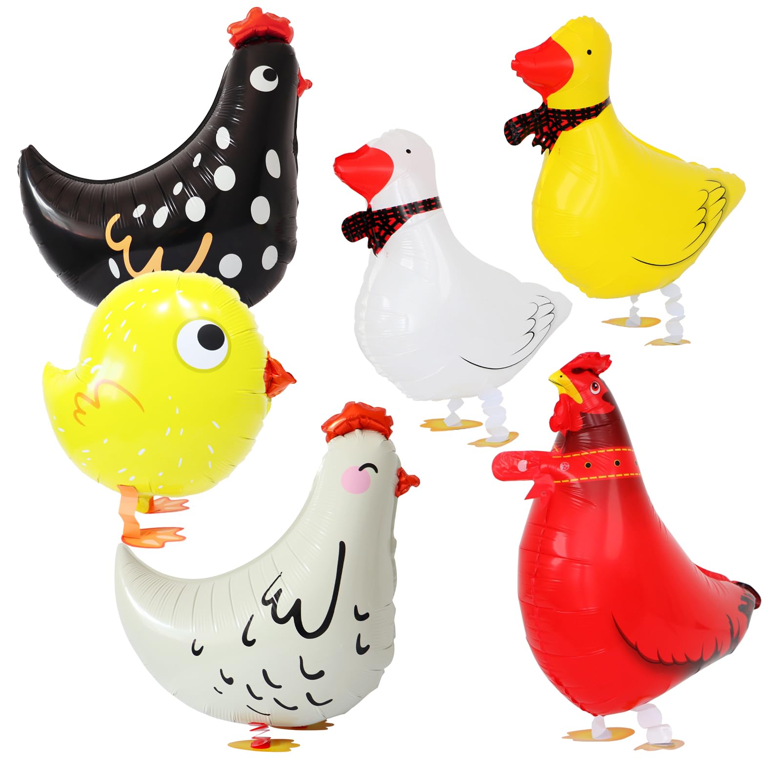 6 Pcs Farm Animal Balloons Foil Walking Chicken Duck Helium Balloons for Farm Animal Theme Birthday Party Baby Shower Decorations Supplies
