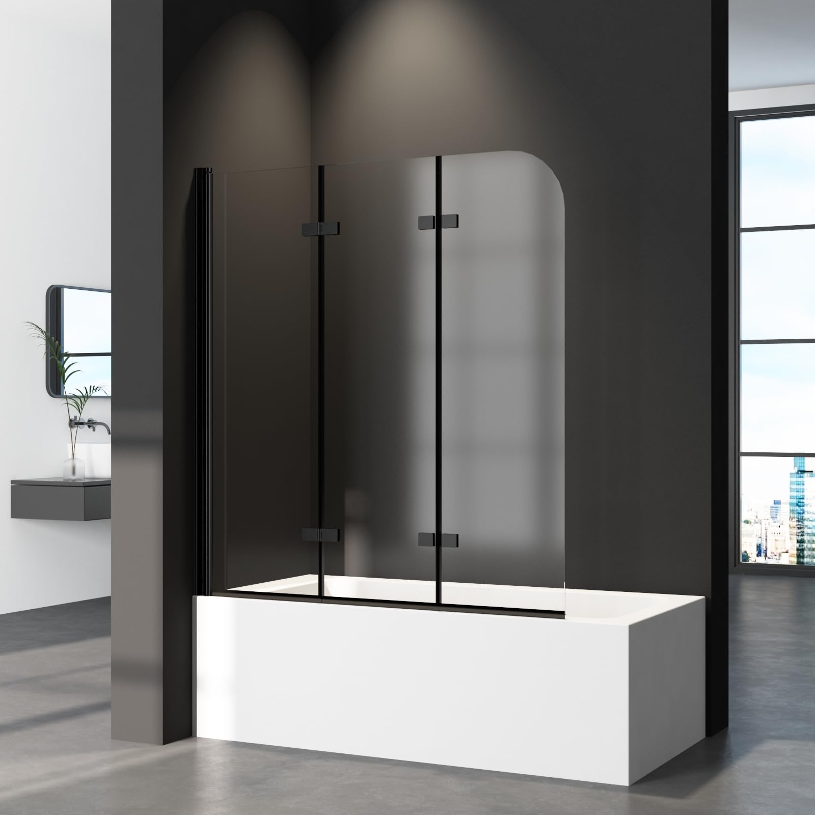 Duschwand für Badewanne 3-teilig Faltbar 130x140cm Schwarz Badewannenaufsatz, Klappbar Glas Duschabtrennung für Badewanne aus 6mm Sicherheitsglas (ESG) mit Nano Beschichtung