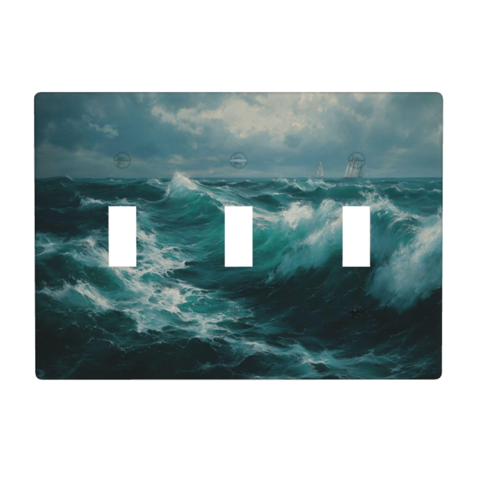 Dramatic Ocean Seascape Large Crashing Waves Light Switch Covers 3 Gang Triple Toggle Wall Plate Switchplate Electrical Faceplate for Bathroom Kitchen Bedroom Decor