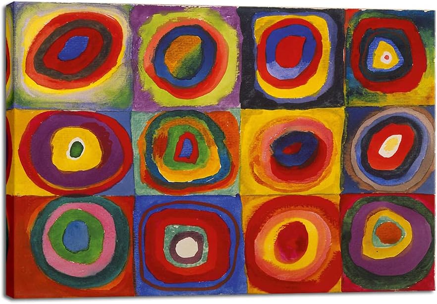 Squares with Concentric Circles Canvas Wall Art Print of Wassily Kandinsky's Famous Paintings Abstract Wall Art for Wall Decor Living Room Bedroom Home Decorations