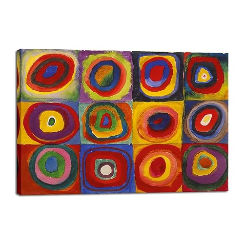 Wieco Art Squares with Concentric Circles Canvas Wall Art Print