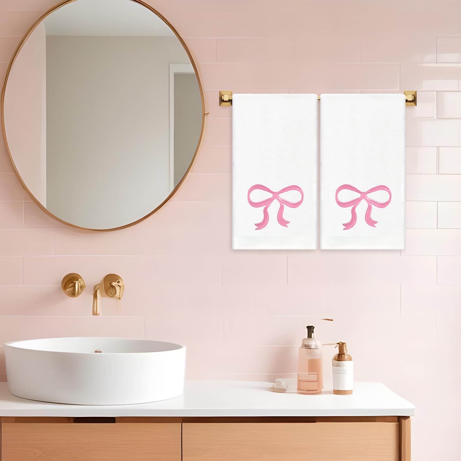 Gold And Pink Butterfly Kitchen Towels - 16x24 Inch Aesthetic Hand Towels For Preppy Girly Decor