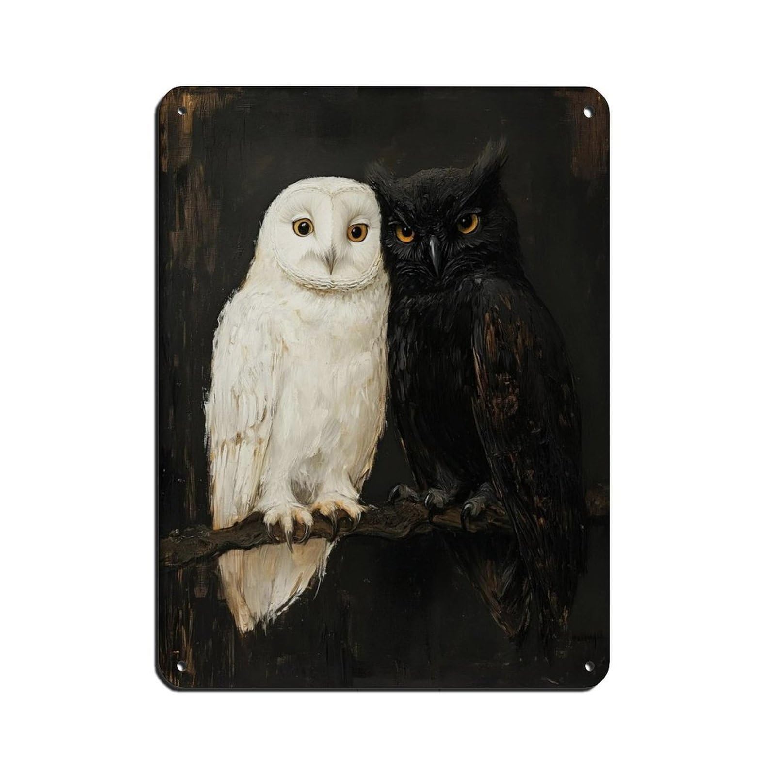 Vintage Owl Painting, Dark Academia Art Retro Poster Metal Tin Sign Chic Art Retro Iron Painting Bar People Cave Cafe Family Garage Poster Wall Decoration 12x16inch(30x40cm)