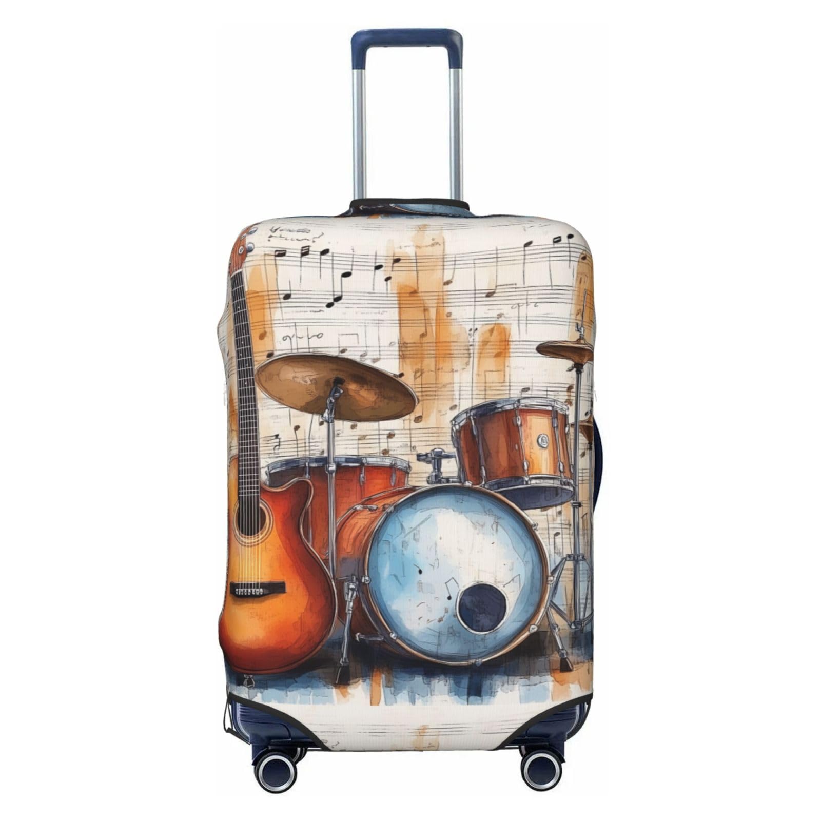 Helhappy Guitar Drum Musical Notes Musical Instrument Luggage Cover Suitcase Cover Protector Travel Suitcase Cover