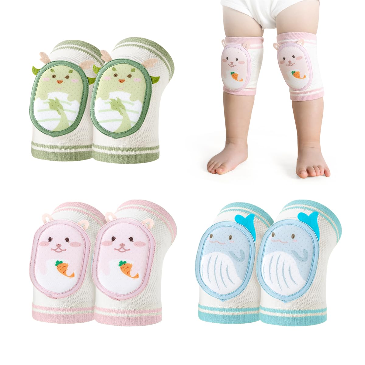 ZURLEFY Crawling Knee Pads for Babies, Cartoon Baby Fall Protection Knee Pads for Walking, Anti-Slip Toddler Knee Pads (40-6)