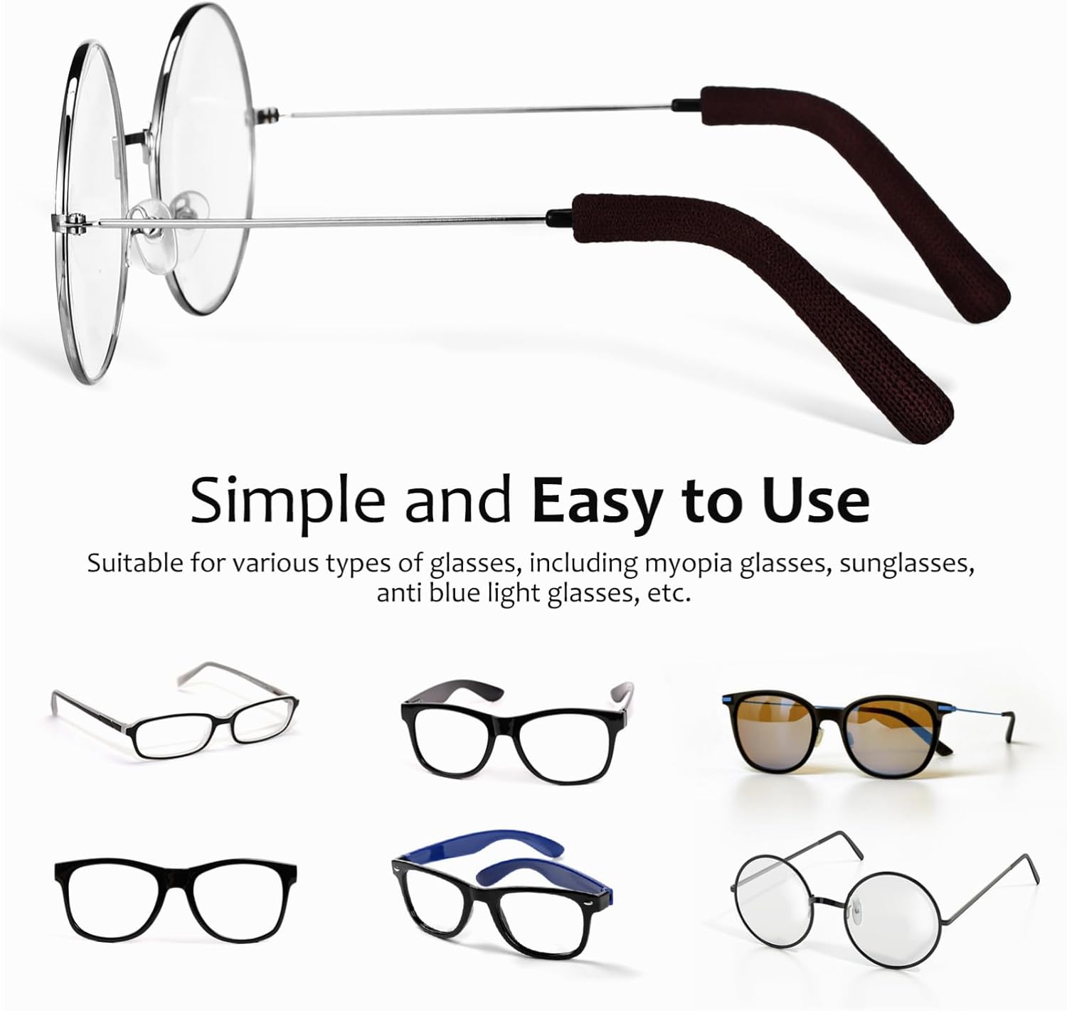 Veemoon Comfortable Knitted Ear Pads for Glasses Slip Eyeglass Grips Soft Cushions for Sunglasses Arms Easy