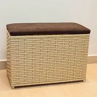 Puff Baú Organizador 80 Litros Assento Suede Fibra Sintética Quarto Decorativo(CAPPUCCINO/MARROM)