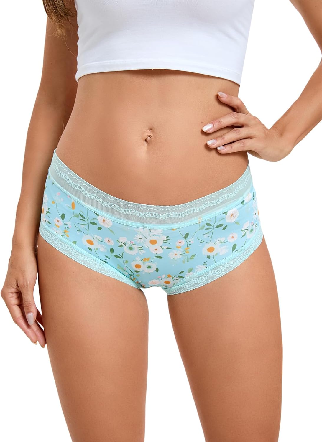 Morvia 10-Pack Women's Floral Print Romantic Lace-Trimmed Hipster Panties Breathable Landies Underwear Panty Set - Image 4