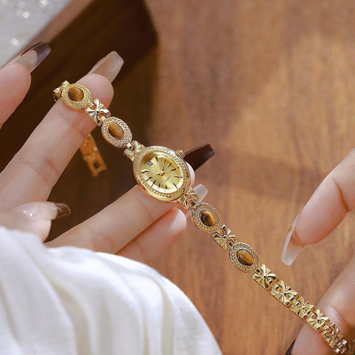 ADSBIAOYE Women Vintage Watch Dainty Oval Dial Small Gold Bracelet Watch Luxury Ladies Dress Waterproof Analog Casual Watches - Image 3