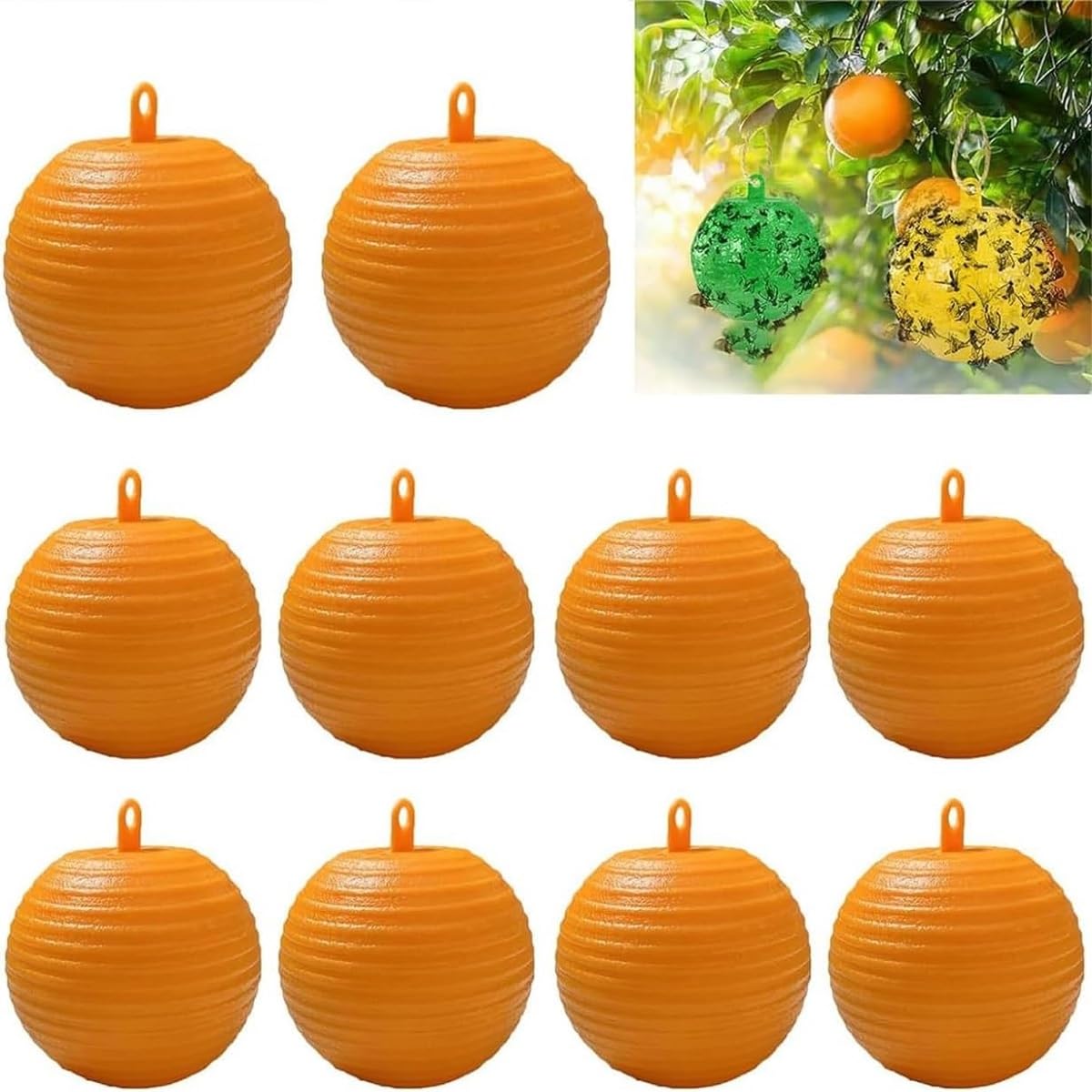 10 Pack Hanging Fly Traps, Ball Multifunction Insect Bees Fly Sticky Trap Outdoor Pest Catcher, for Flower Pots, Balconies, Courtyards, Orchards (Orange)