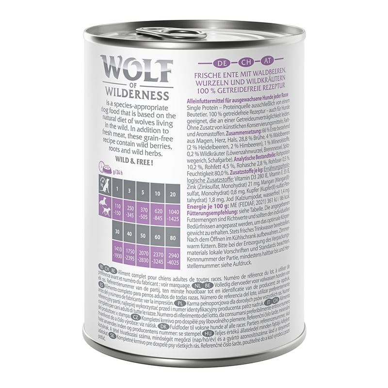 Wolf of Wilderness Adult - Single Protein 6 x 400 g - Wild Hills - Ente