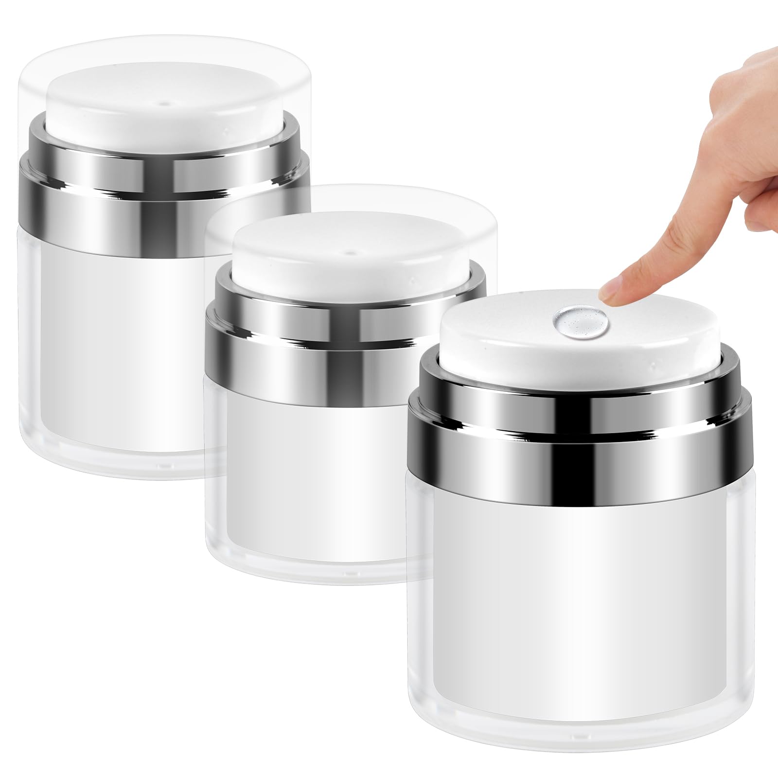 3 Pcs Airless Pump Jar, 15ml 30ml 50ml Airless Pump Bottle Dispenser, Travel Cream Jar Vacuum Bottle, Empty Pump Moisturiser Container, Portable Cosmetic Sample Container Pots for Lotions Makeup