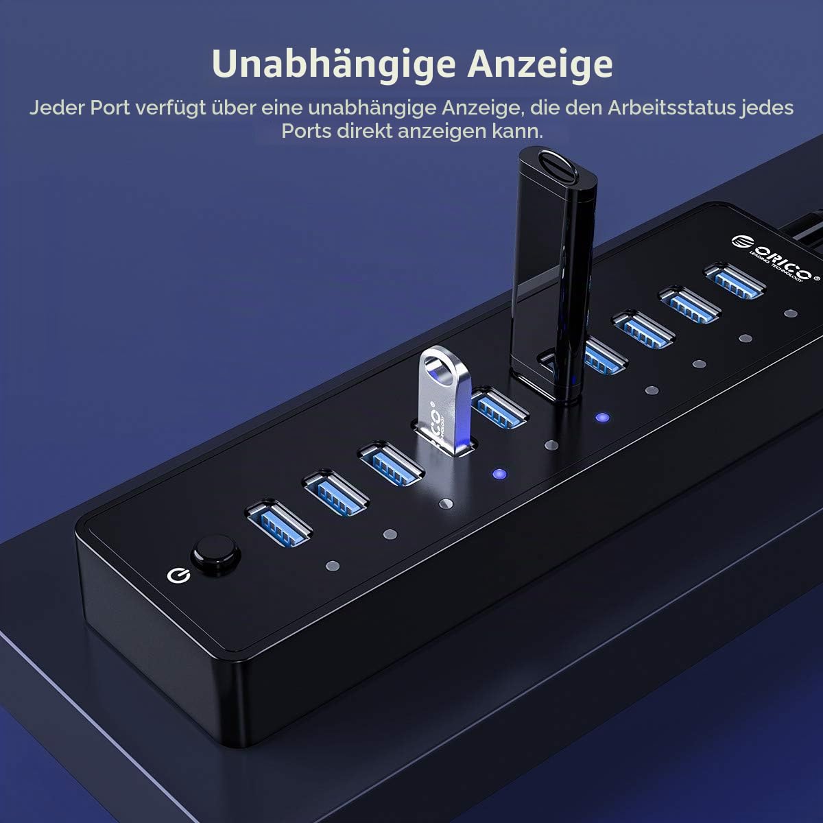 ORICO USB 3.0 Hub 10 Ports mit Netzschaltern und Netzteil 48W (12V4A), 5 Gbps Highspeed Datenhub für Desktop PC Computer Notebook MacBook iMac, Einschließlich Datenkabel Netzadapter Netzkabel