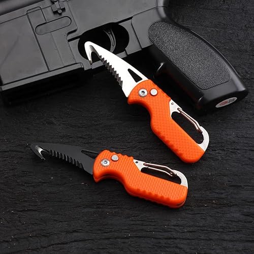 Yisida 2 Pack Mini Folding Keychain Knife, Box/Seatbelt Cutter, Portable Rescue Knife, Orange And Black, 4.3 Inch #TOP6