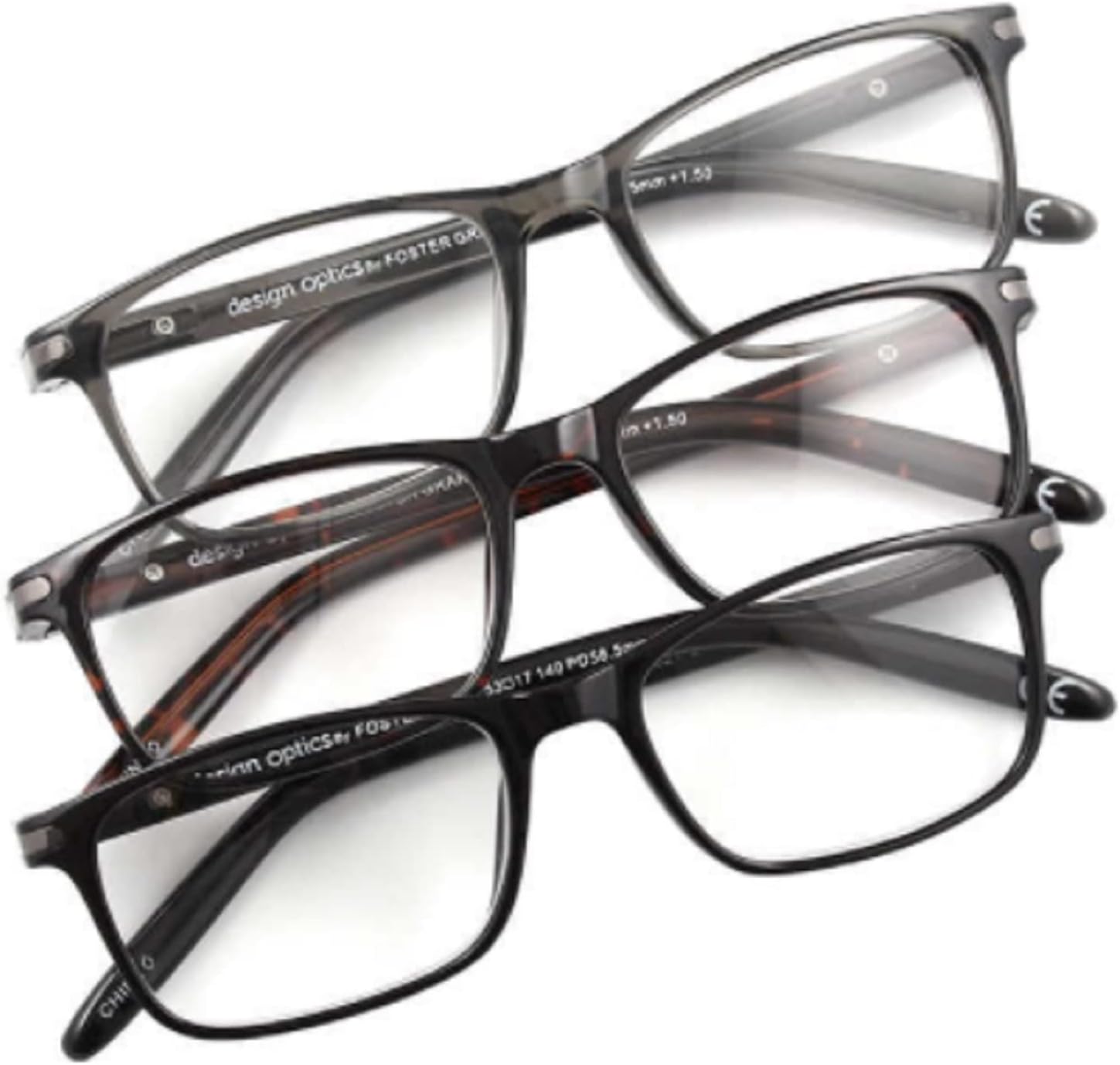 Design Opticsby Foster Grant Cole Full Rim Rectangular Reading Glasses, 3-Pack