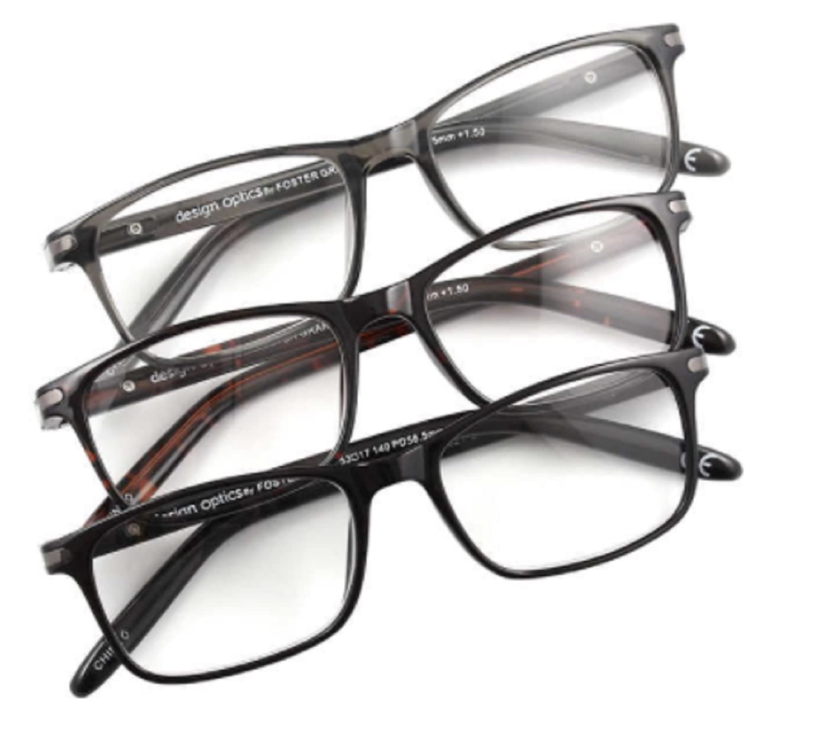 Design Opticsby Foster Grant Cole Full Rim Rectangular Reading Glasses, 3-Pack