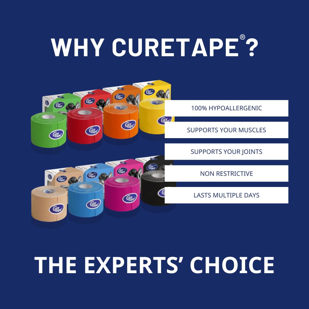 CureTape® Kinesiotapes | 40 Kinesiologie Tape Rollen (5cm x 5m) | Wasserfestes & Latexfreies Kinesiotape | Sporttape mit TÜV-Zertifikat | Für den Profi | Behandlung von Verletzungen und Beschwerden