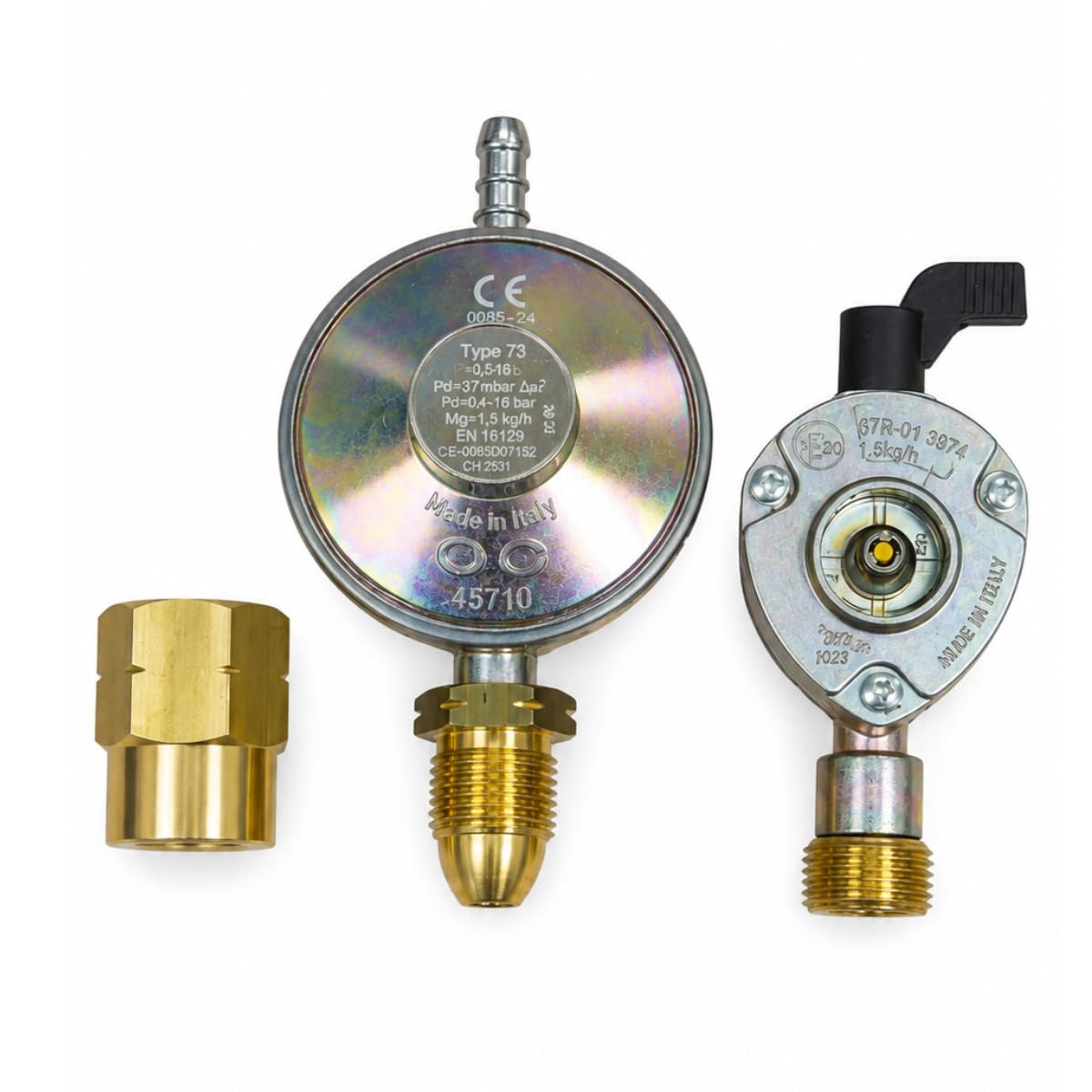 Zestaw adapterów do butli gazowej 21 mm z regulatorem gazu 37 Mbar i złączką do nakrętek