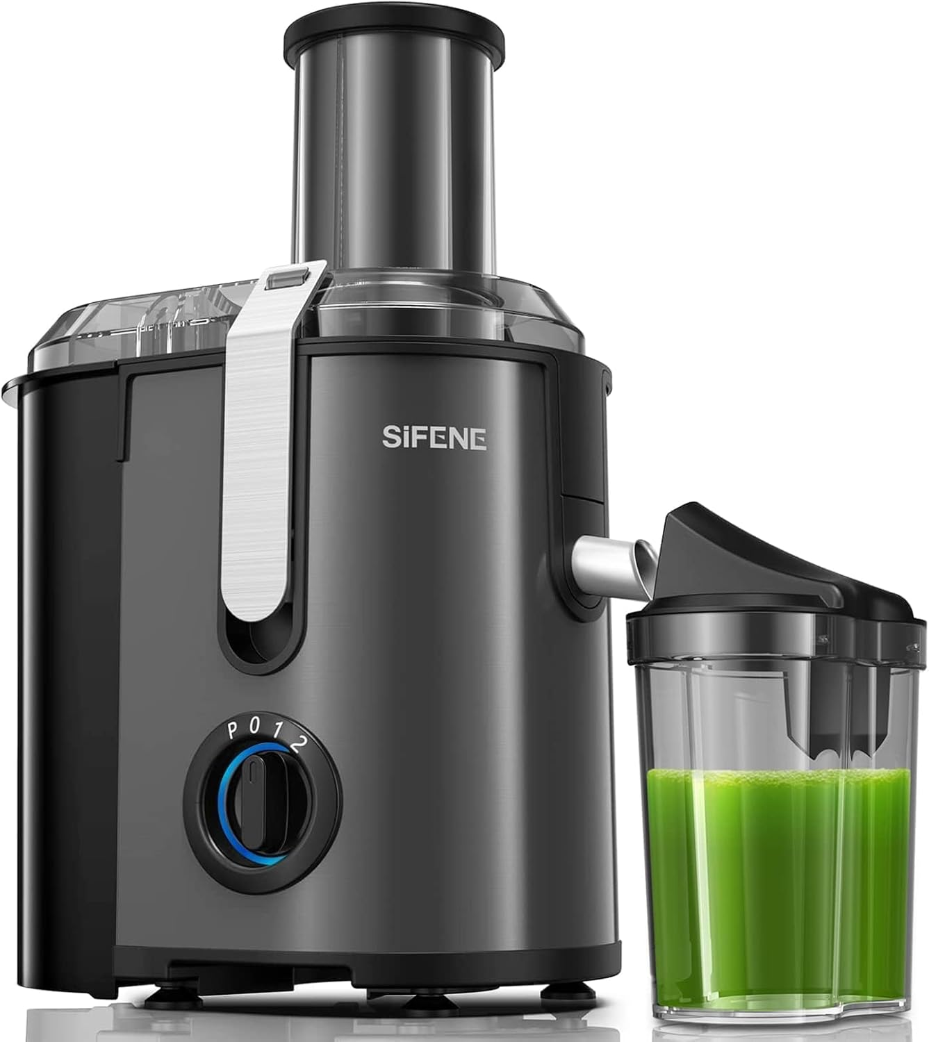 SIFENE 800W Centrifugal Juicer Machine, 3.2 Inch Wide Mouth Fruit and Vegetable Extractor, 3 Speed Control Stainless Steel Juicers for Whole Foods, High Power Motor, BPA Free, Silver