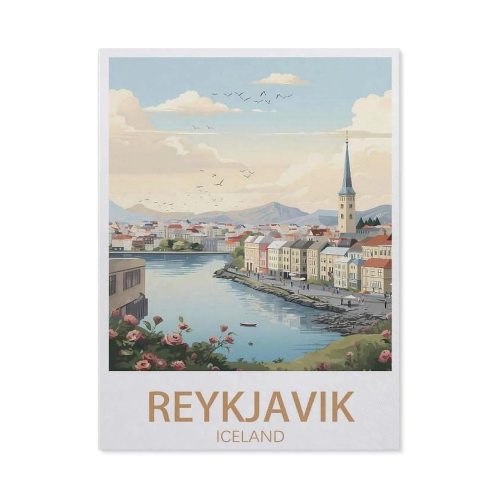Beayodkp A20 Easy Paint By Numbers For Adults Beginners，Reykjavik Iceland Coast，Paint By Number Kit On Canvas For Adults New Painters's Gift Diy Gifts(40X50cm-Bb92