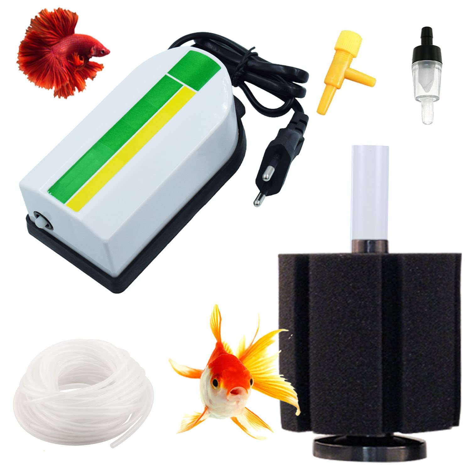 COLOURFUL - Aquarium Bio Sponge Filter with Single Way Air Pump(#2800) + 2 Meter Air Tube + Controller + Check Valve + Sponge Filter (Set of 1, Combo-3 | #280 Medium Sponge)