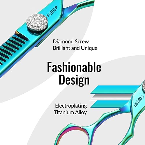 Miniatura 7 de Tijeras de adelgazamiento curvadas profesionales, tijeras de aseo para perros de 7.5 pulgadas, color azul y verde, tijeras curvadas para aseo de