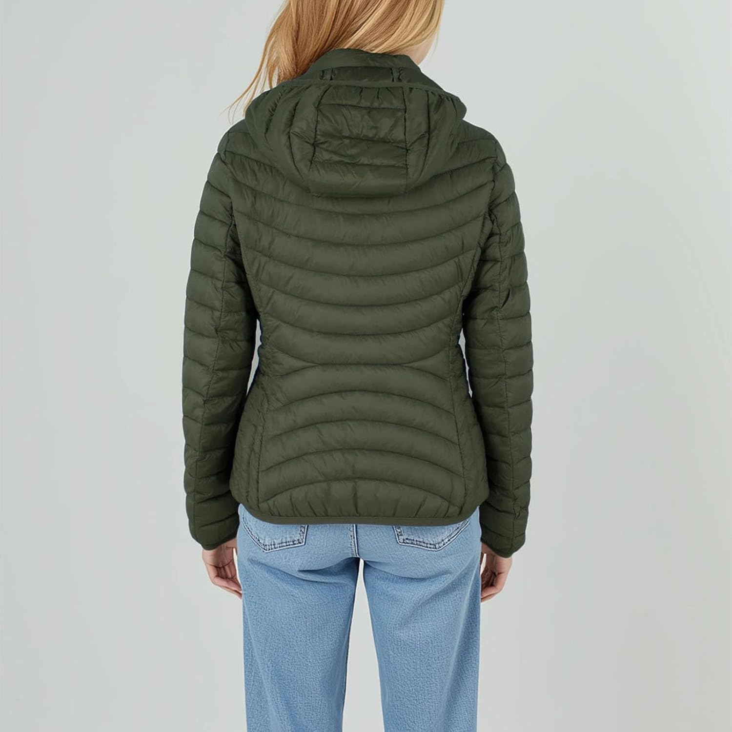 Female Warm Inflatable Padded Jacket Hooded Portable Windproof Ultra Light Outdoor Clothing