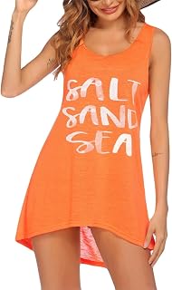 Damen Strandkleid Sommer Strandtunika Kurz Bikini Cover Up Bademode Strand Shirt Ärmellos Strandponcho, S-2XL