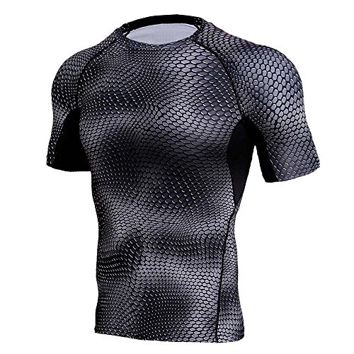 Preisvergleich Produktbild Celucke Coole Laufshirts Sport Funktionsshirt Herren Kompressionsshirt, Schlangen Muster Stretch Rundhals Kurzarm Fitness T-Shirt Performance Männer Trainingsshirt Sportshirt Muskelshirt