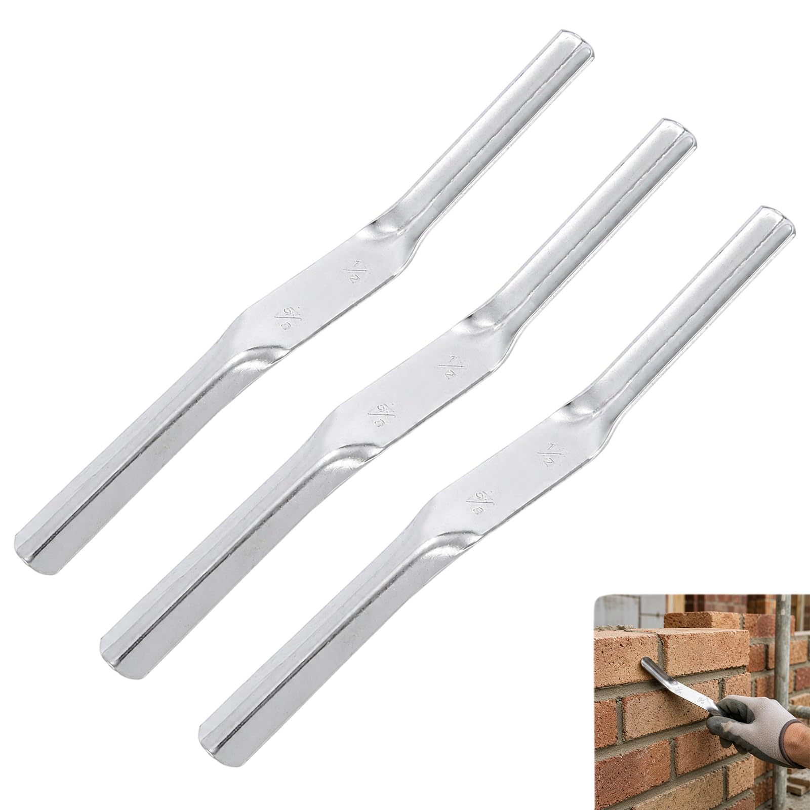 3 Pack Pointing Trowel Brick Trowel Pointing Tool 1/2" x 5/8" Brick Jointer for Masonry Repointing Bricklaying Construction DIY Home Improvement Professional Use