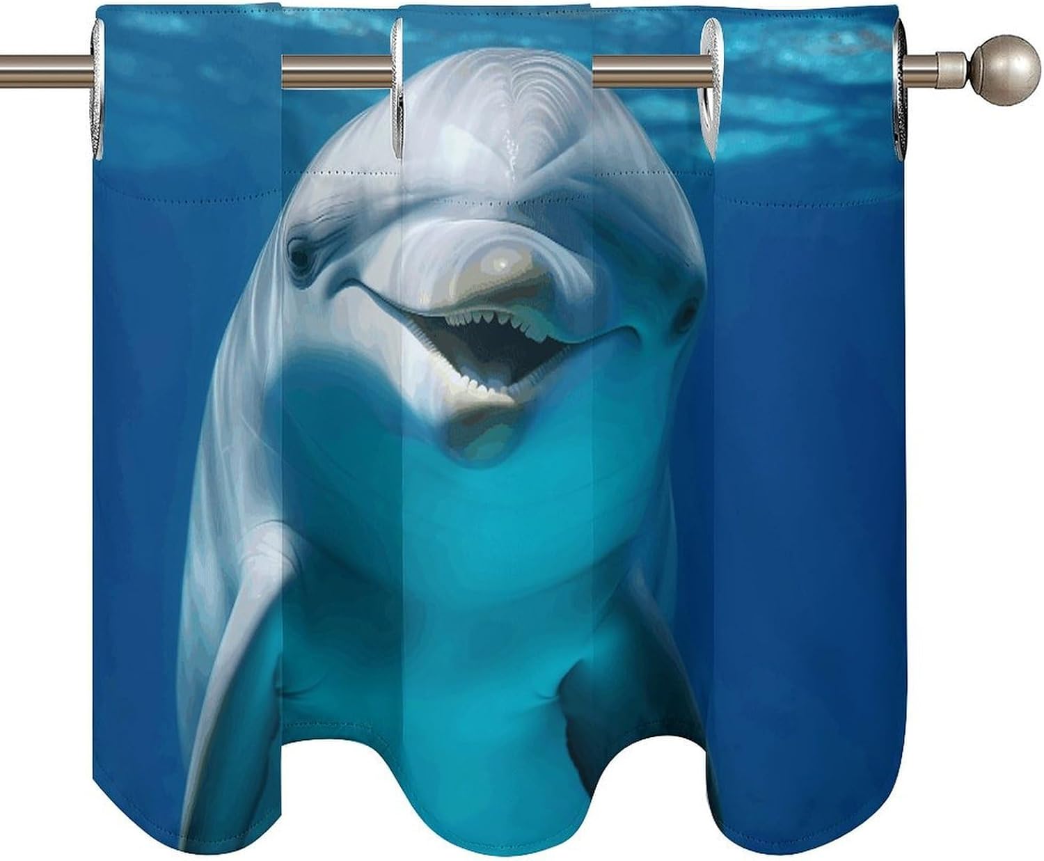 Dolphin with Smile Curtain 2 Panels, Polyester Fiber, Blackout Insulated Window Curtain, Curtain Valance for Kitchen Dining Room Living Room Cafe Small Window 52 * 18.1 Inches