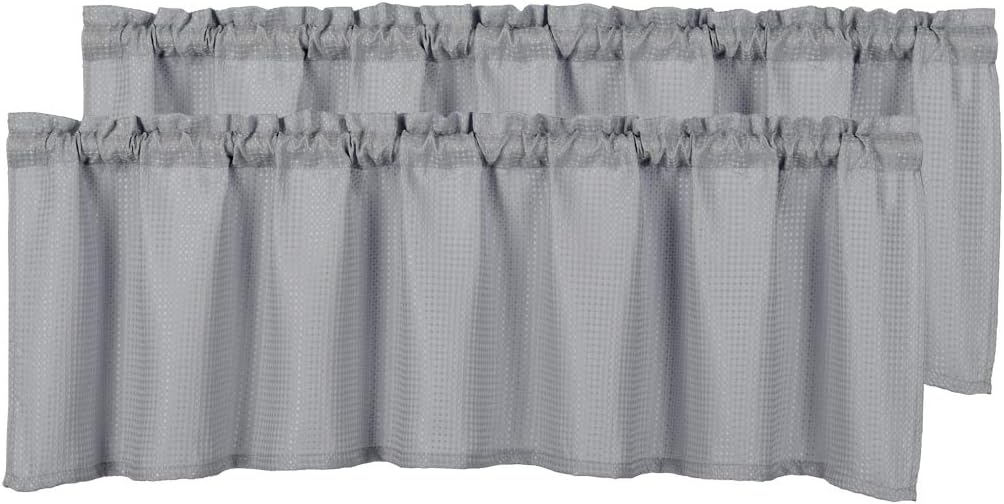 Home Queen Waffle Curtain Valances Window Treatment for Kitchen Bathroom Window, Water Repellent Straight Window Valance, Set of 2, 60 X 16 Inch, Grey