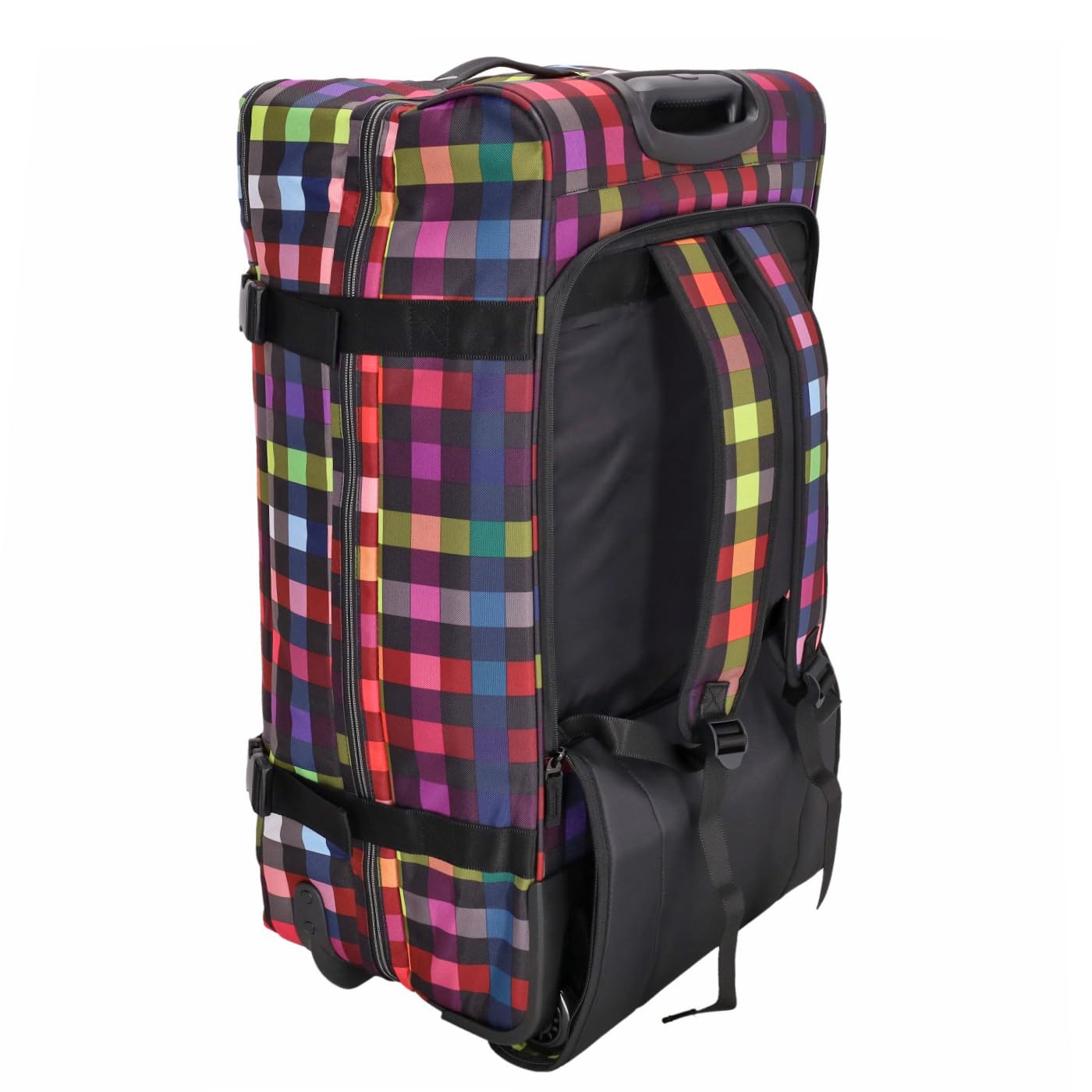 Reisetasche mit Rollen RT31 | große Reisetasche | Rucksackfunktion | praktische Fächer an den Seiten | Abnehmbarer, längenverstellbarer Schultergurt (multicolorcheck, L)