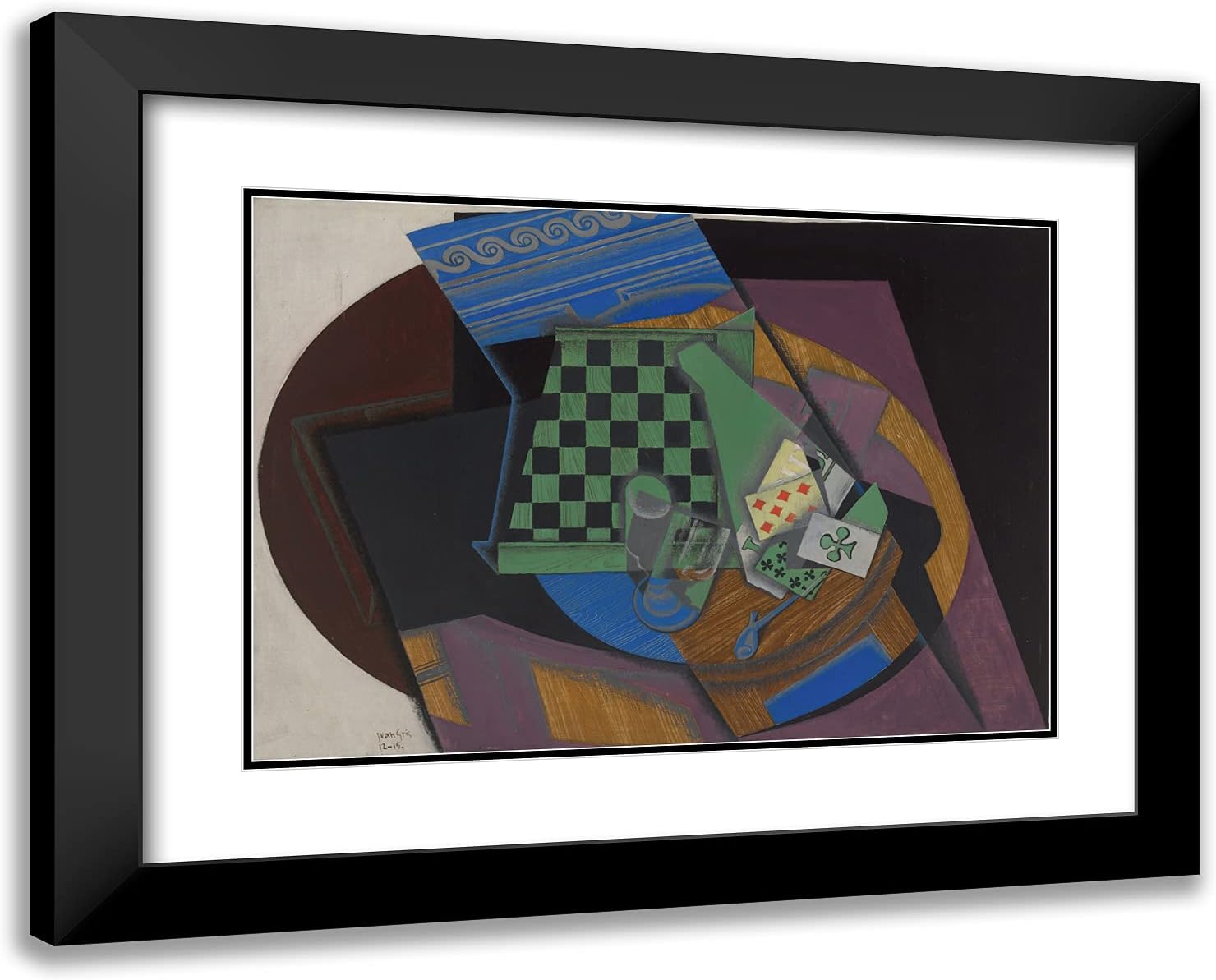 ArtDirect Gris, Juan 24x19 Black Modern Framed Art Print Titled: Checkerboard and Playing Cards