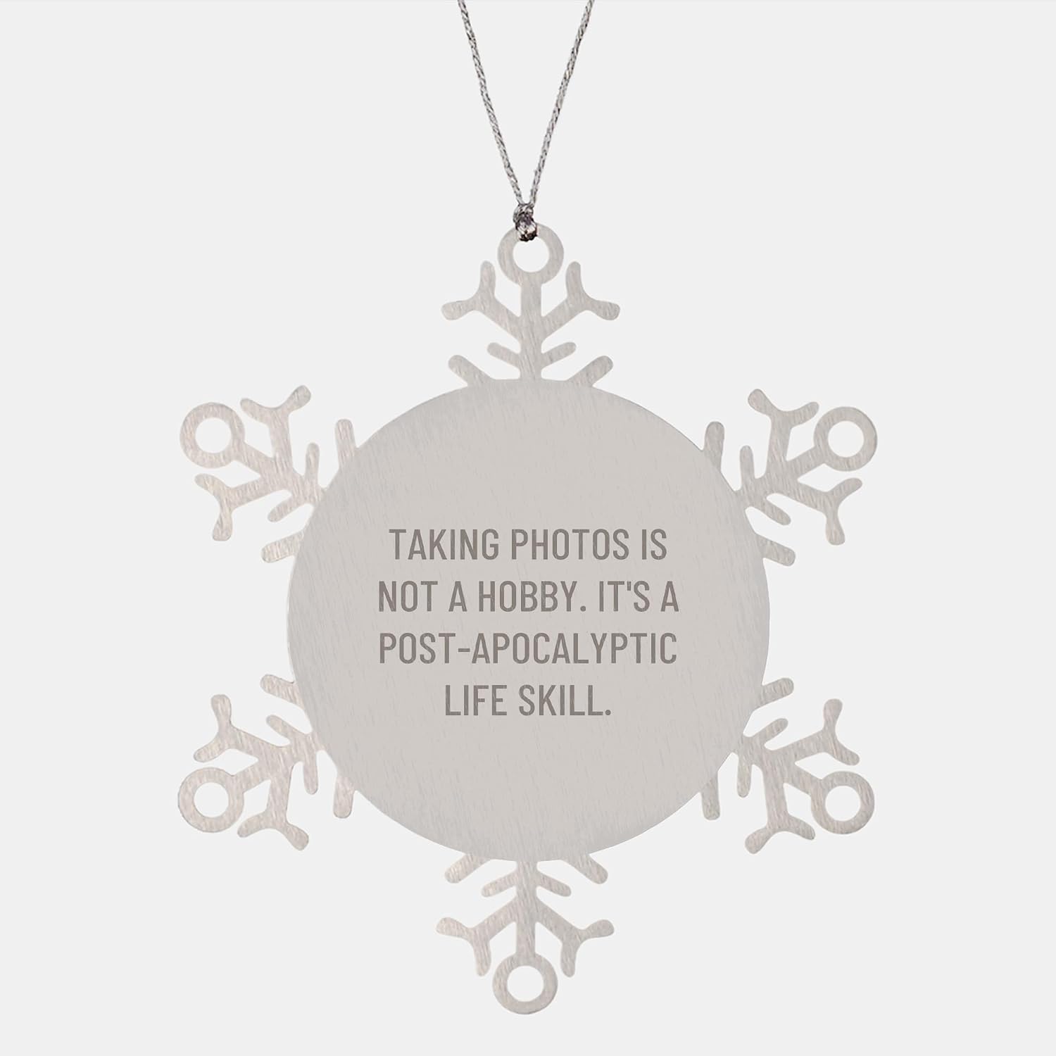 Post-Apocalyptic Life Skill Snowflake Ornament for Taking Photos Enthusiasts - Funny Gift for Camera Lovers at Christmas