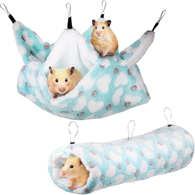 wlertcop 2 Pieces Small Pet Cage Hammock Hanging Tunnel Mats Set, Small Animals Bed Hanging Cage Guinea Hammock Cage Nap Sack for Hamster Ferret Rat Guinea Pig Toys Sleeper Cage Hideout Accessories