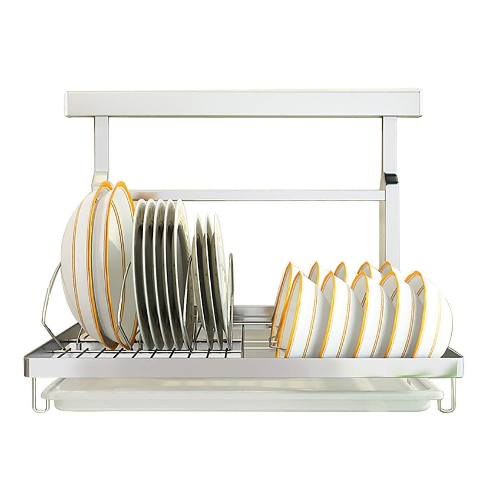 WLH Alexanders Sink Dish Drainer Drying Rack Stainless Steel Foldable Wall Mounted Dish Racks with Drainboard Hanging Rod dish rack
