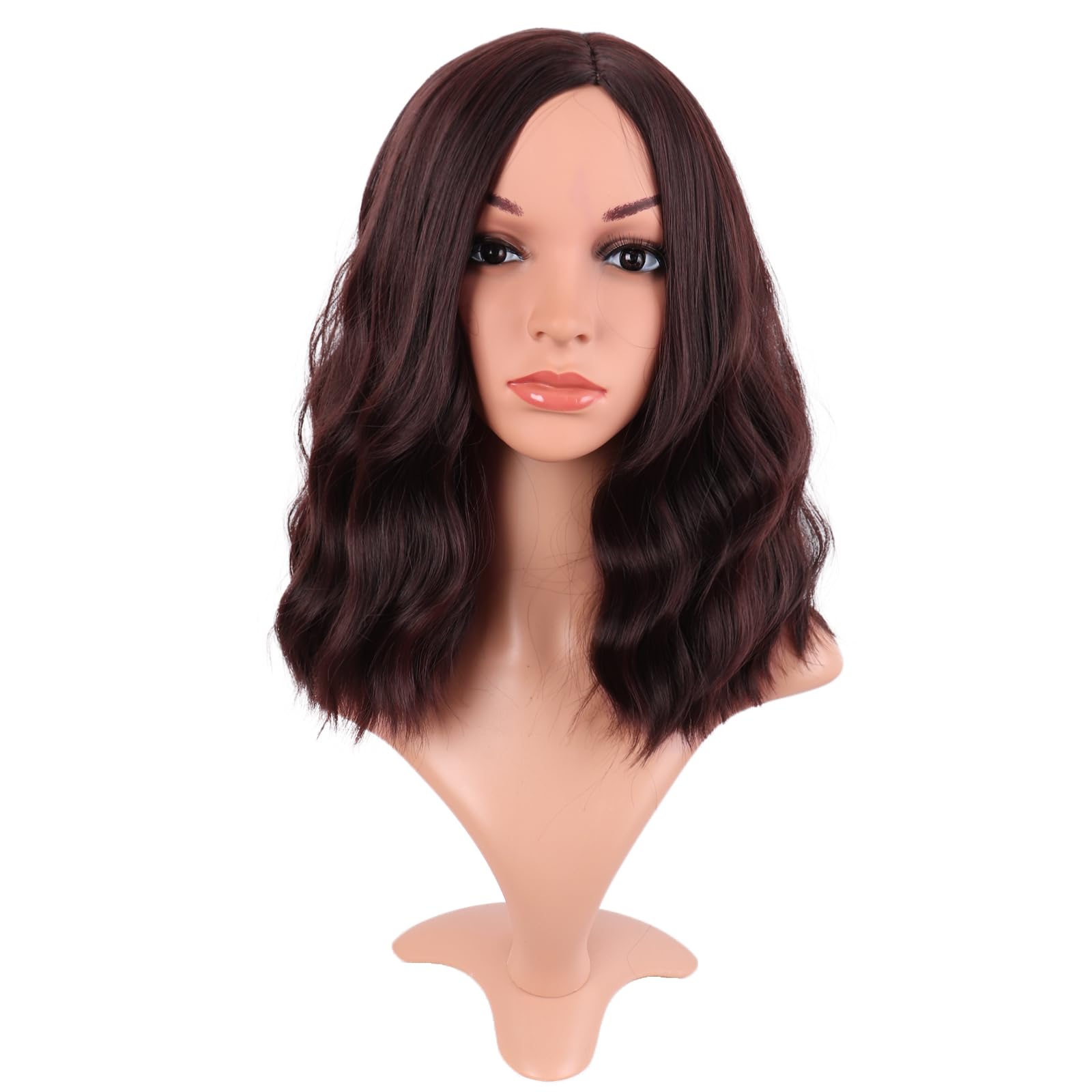 MapofBeauty 14 Inch/35 cm Bob Wavy Short Curly Body Wave Cosplay Anime Synthetic Hair Party Wig (Dark Brown)