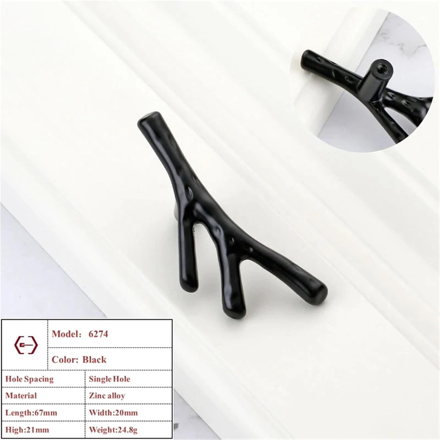 Minimalist Cabinet Branch Handle Wine Cabinet Drawer Wardrobe Door Handle Furniture Hardware Handle Pulls 1Pcs(Black 6274-Single)