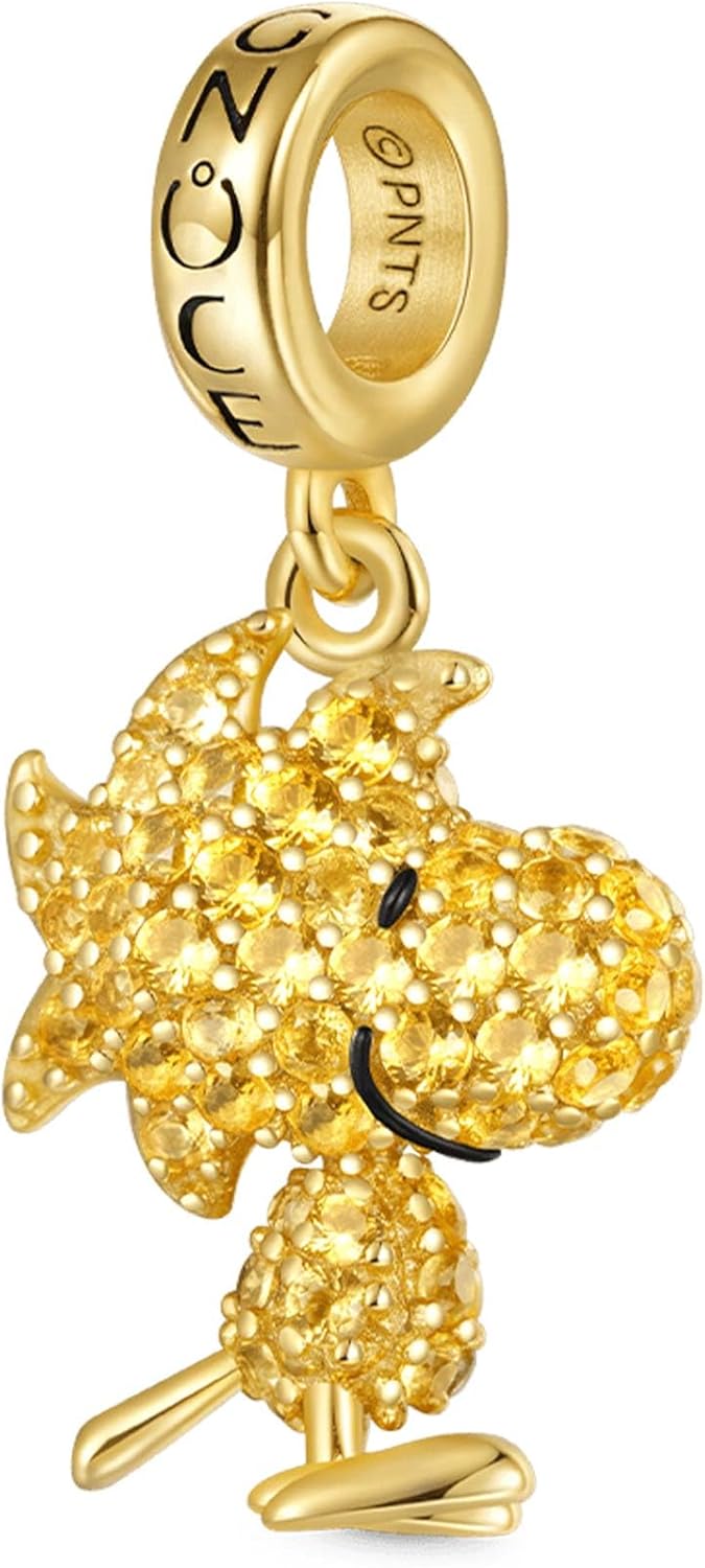 GNOCE Peanuts Woodstock Pave Diamond Pendant Dangle Charm for Women, S925 Sterling Silver Dangle Charms for Women Wife, Valentine‘s Day, Mother’s Day Jewelry