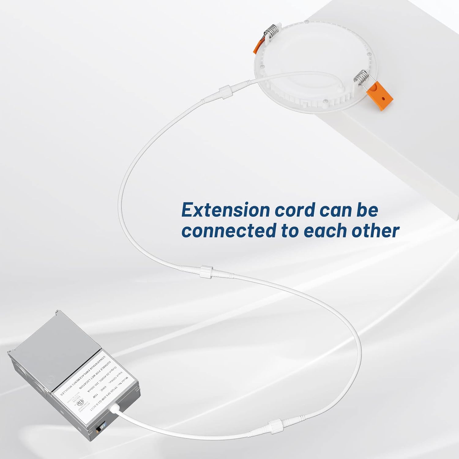Amico 4FT 3 PIN Extension Cord, 24AWG 300V 80°C Extension Cable for Slim LED Recessed Lighting, Ultra-Thin Ceiling Lights Accessories, Male and Female Cable Connector, 4 Pack, UL Listed, 3 PIN B Style image 4