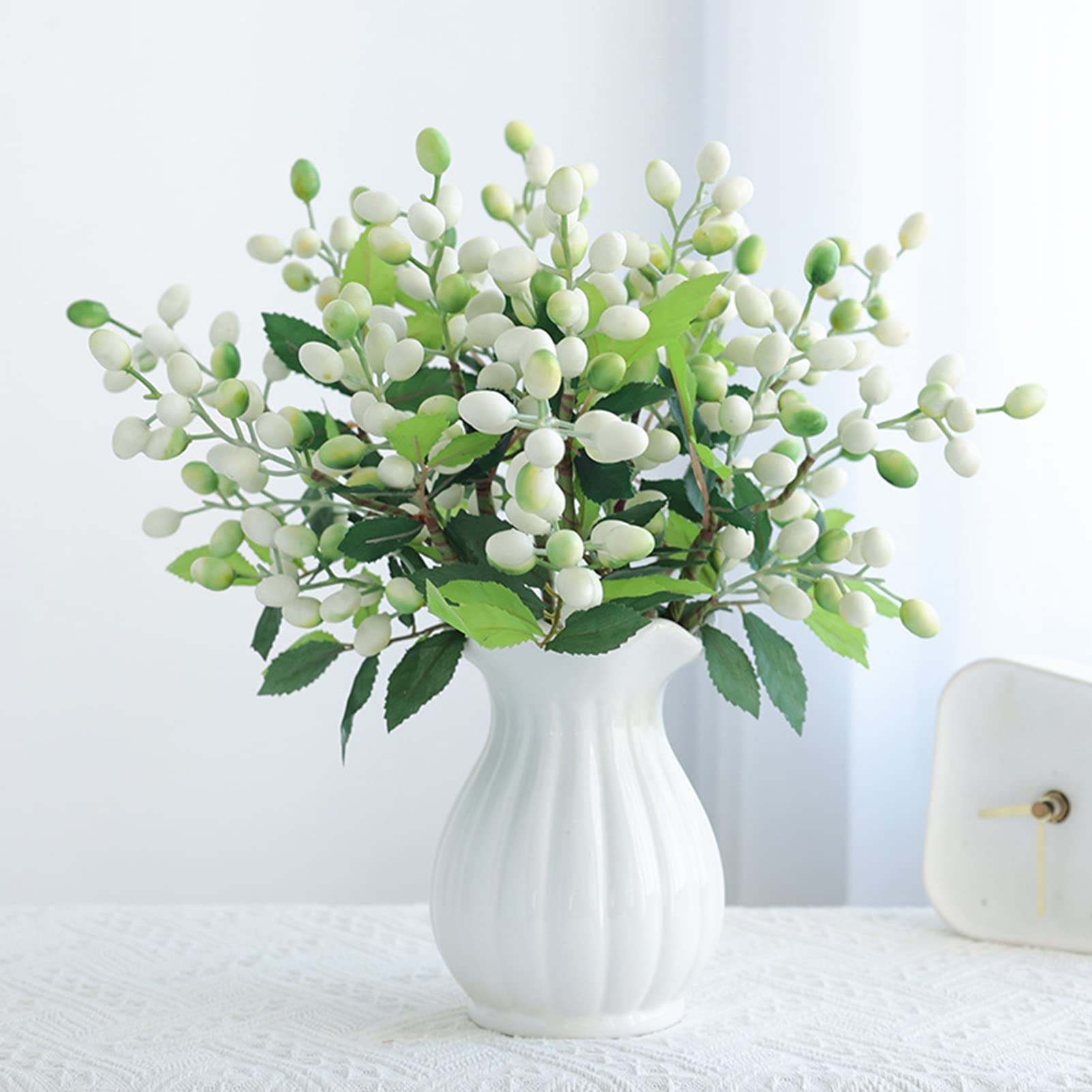 Saterkali Simulatie Plant Geen Watering Nep Olijf Fruit Bean Tak Bloem Bruiloft Decor Mooi Wit