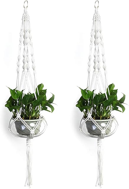 YMWALK Macrame Plant Hanger, 2 PCS Hanging Plant Pot,Handmade Flower Pot Basket Hanging Rope Plant Holder for Outdoor Indoor Wall Art, Garden,Porch, Hallway and Home Decor (105cm/41inch,White)