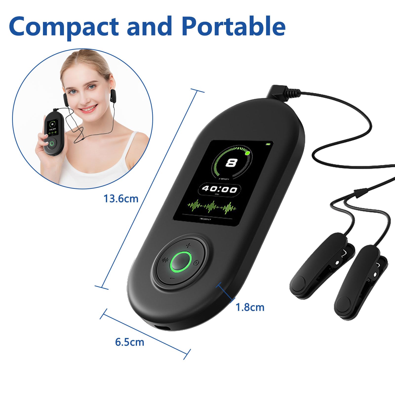Tragbare Vagus Nerv Stimulation Gerät mit Ohrclips, 3 Modi, 9 Einstellungsstufen, 4 Time Modi, CES Behandlung für Tiefen Schlaf