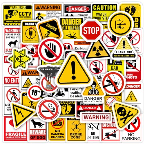 Safety Warning Signs Stickers for Water Bottles, 70 Pcs Kids Game Vinyl Waterproof Decals for Laptop, Skateboard Scrapbooking Decor for Teens Girls Boys Adults