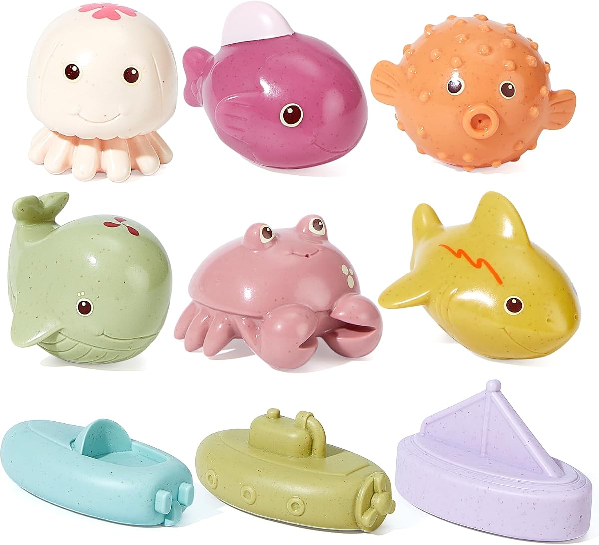 Mold Free Baby Bath Toys, 9 Pack | Sealed No Holes Design, No Water Inside | Soft Easy Grip Floatable Bathtub Toys | Baby Pool Water Toys for 6-12 12-18 Months, Toddlers 1-3 Years Old Girls Gift