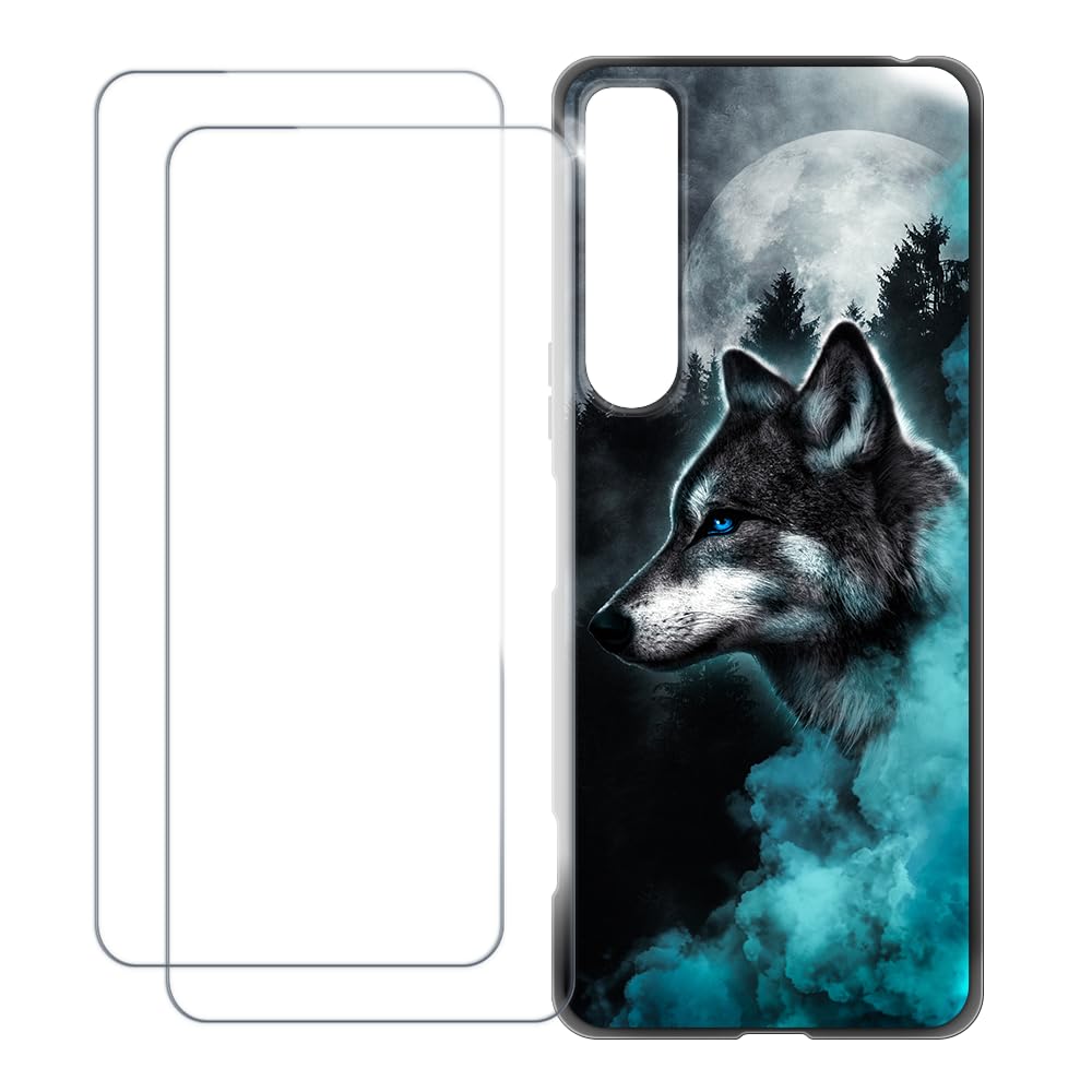Compatible with Sony Xperia 1 IV Case Colorful Custom Cover with 2 Pack Tempered Glass Screen Protectors - Shockproof Scratch-Resistant (Wolf 1)
