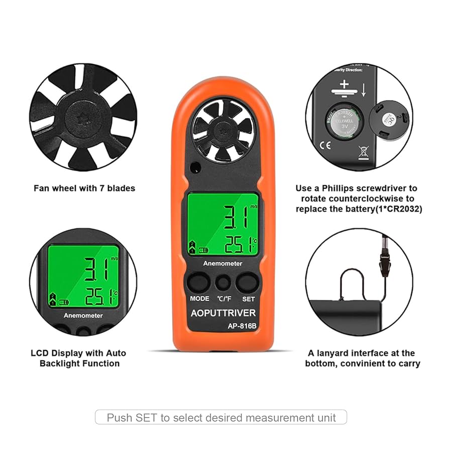 Aazon.co : Aneoeter Handheld, AP-816B Wind Speed Eter With Protective Shell For Easuring