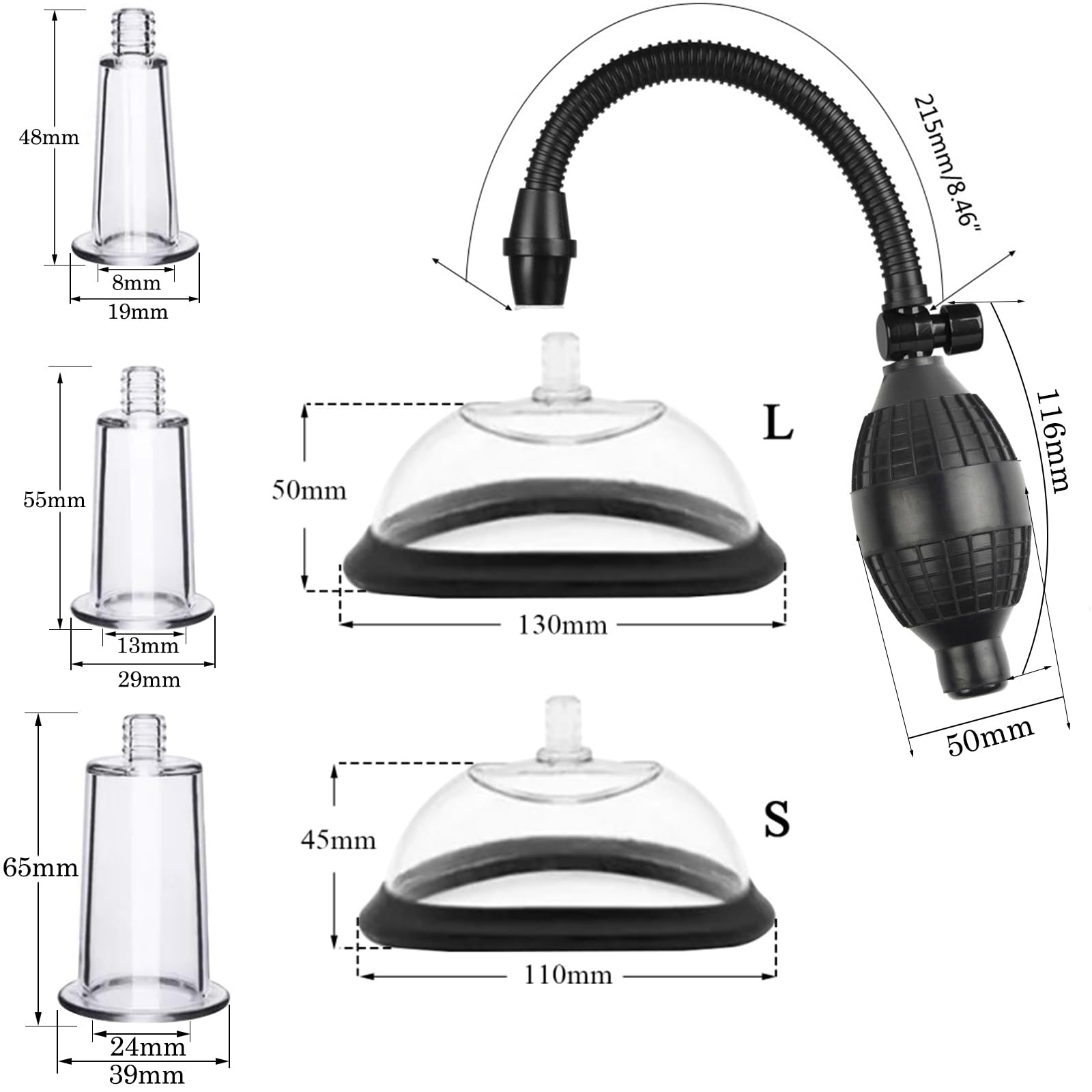 BDSMLOVE Pompa per Vagina Giocattolo Erotico per Donne, Pompa per Figa Clitoride Pompa per Vuoto Ventosa per Capezzoli con 5 Ventose Potenti, Set di Giocattoli Sessuali per Coppie